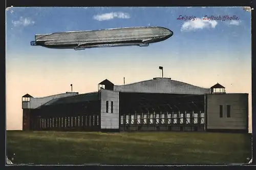 AK Leipzig, Luftschiffhalle mit Zeppelin