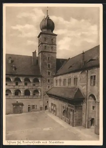 AK Kulmbach, Pfaffenburg, Schöner Hof mit Wartturm