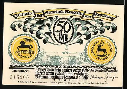 Notgeld Rossla 1921, 50 Pfennig, der alte Barbarossa der Kaiser Friedrich