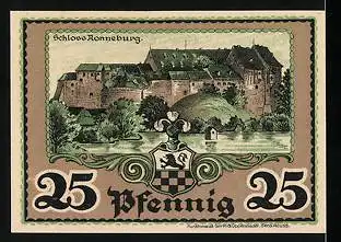 Notgeld Ronneburg Thür. 1921, 25 Pfennig, Pärchen in Tracht, Schloss