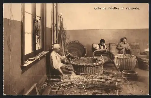 AK Anvers, Société Royale Protectrice des Aveugles, Coin de l`atelier de vannerie, Blinde Korbflechter