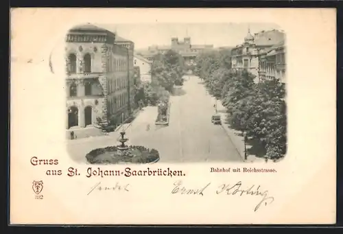 AK St. Johann-Saarbrücken, Bahnhof mit Reichsstrasse