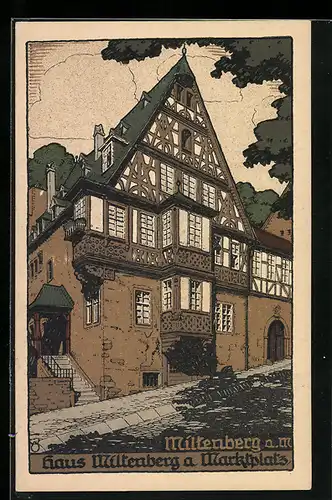 Steindruck-AK Miltenberg, Marktplatz mit Haus Miltenberg