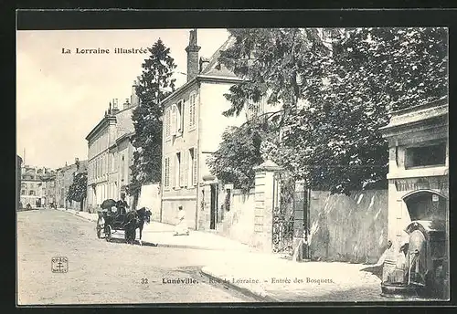 AK Lunéville, Rue de Lorraine, Entree des Bosquets