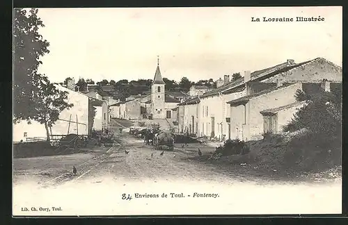 AK Fontenoy-sur-Moselle, Strassenansicht mit Kirche