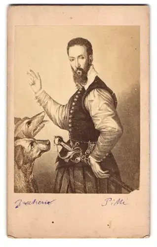 Fotografie unbekannter Fotograf und Ort, Portrait Garcilaso de la Vega, spanicher Dichter mit Hunden