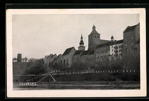 AK Graudenz, Notbrücke mit Feste Courbière