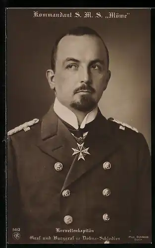 AK Kommandant S.M.S. Möwe, Korvettenkapitän Graf und Burggraf zu Dohna-Schlodien in Uniform