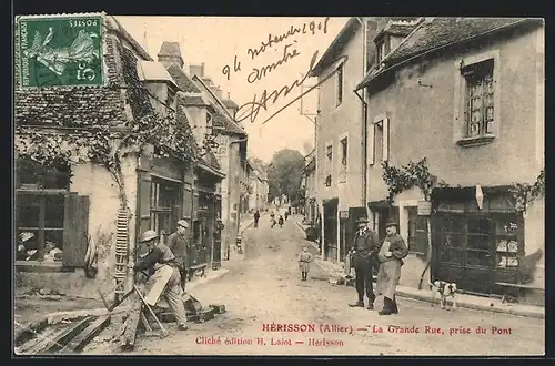 AK Hérisson, La Grande Rue, prise du Pont