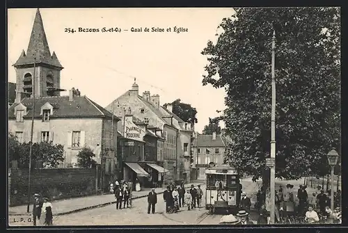 AK Bezons, Quai de Seine et Eglise