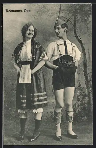 AK Reimanns-Duo in Tracht, Komiker