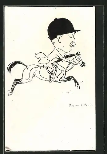 AK Jockey mit grossem Kopf auf seinem Pferd
