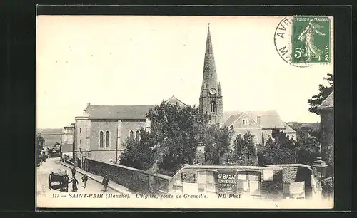 AK Saint-Pair, L`Eglise, route de Granville