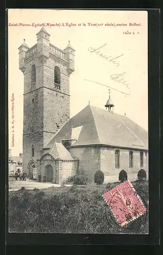 AK Saint-Pierre-Église, L`Église et la Tour, Kirche