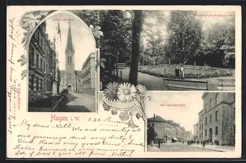 AK Hagen, Lutherkirche, am Landgericht, Stadtgarten