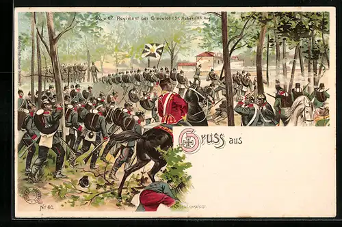 Lithographie 60. u. 67. Regiment bei Gravelot, Reichseinigungskriege