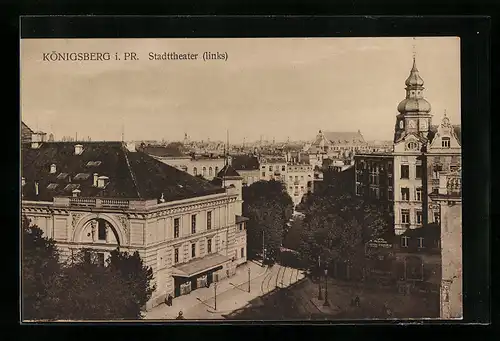 AK Königsberg i. Pr., Teilansicht mit Stadttheater