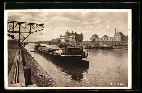 AK Karlsruhe, Rheinhafen mit angelegten Dampfern