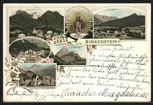 Vorläufer-Lithographie Birkenstein, Gasthaus zum Schoberwirt, Wendelstein, Wendelstein Kirchlein, Vorläufer 1895