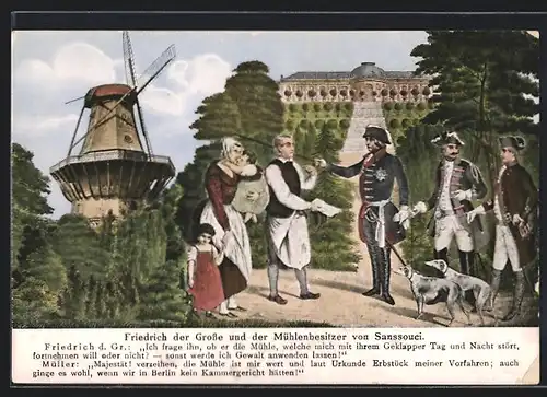 Künstler-AK Friedrich der Grosse und der Mühlenbesitzer von Sanssouci