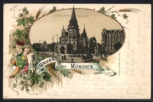 Lithographie München, Blick zum Löwenbräu-Keller