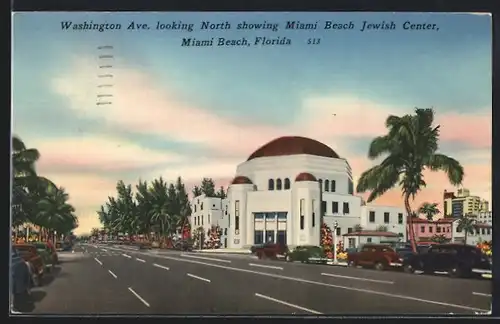 AK Miami Beach, FL, Washington Ave. looking North showing Jewish Center