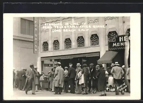 AK Longbeach, CA, Standing in line to send telegrams after quake