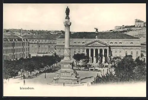 AK Lissabon, Platz mit Säulendenkmal aus der Vogelschau