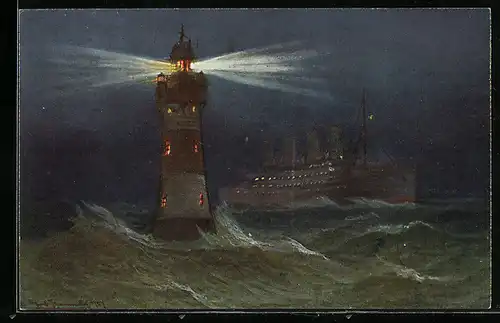 AK Rote-Sand-Leuchtturm an der Wesermündung