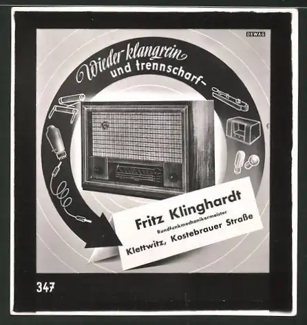 Fotografie Reklame Radio-Reparaturen Fritz Klinghardt in Klettwitz, Kostebrauer Strasse