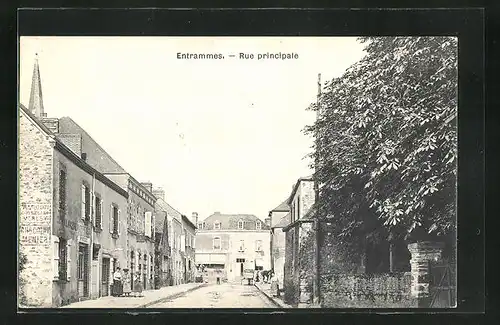 AK Entrammes, Rue principale, Hauptstrasse im Sonnenschein