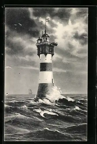 AK Rothesand-Leuchtturm vor der Wesermündung