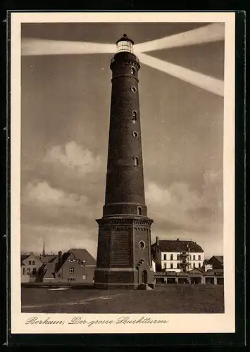AK Borkum, Der grosse Leuchtturm bei Nacht