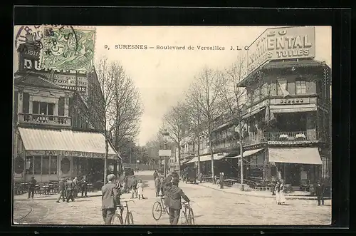 AK Suresnes, Boulevard de Versailles, Radfahrer