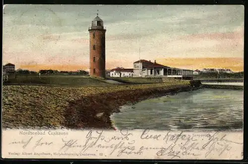 AK Cuxhaven, Leuchtturm und Seepavillon