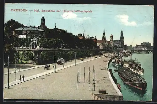 AK Dresden, Dampfschifflandeplatz und Kgl. Belvedere