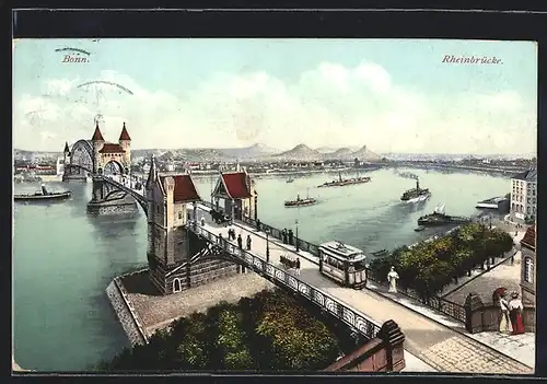 AK Bonn, Strassenbahn auf der Rheinsbrücke, Strassenbahn