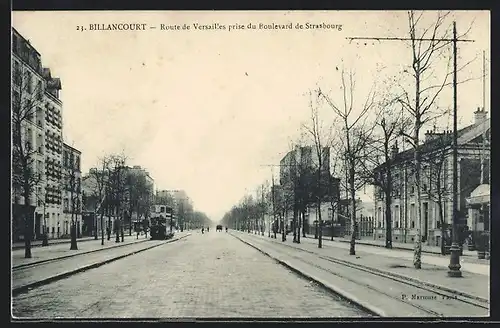 AK Billancourt, Route de Versailles prise du Boulevard de Strasbourg, Strassenbahn