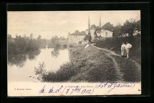 AK Bapeaume bei Nérac, Ortspartie am Flussufer