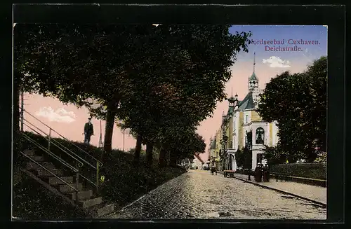 AK Cuxhaven, Deichstrasse mit Passanten