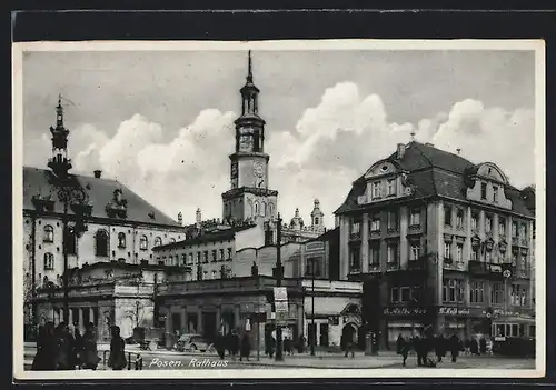 AK Posen, Strassenpartie mit Rathaus