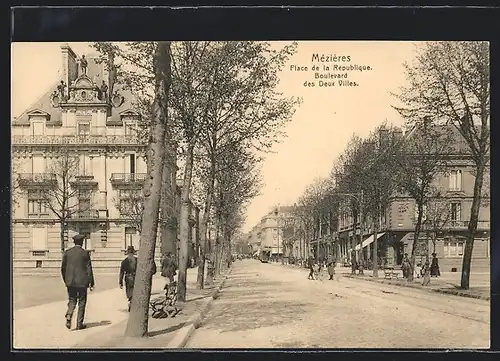 AK Méziéres, Place de la Republique, Boulevard des Deux Villes