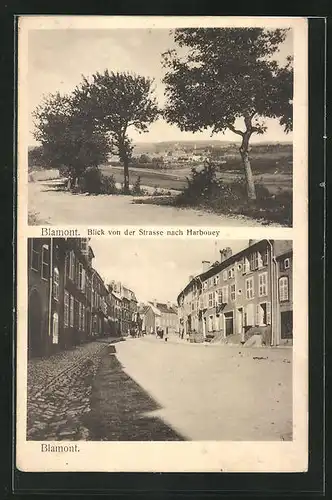 AK Blamont, Blick von der Strasse nach Harbouey, Strassenpartie mit Gebäudeansicht