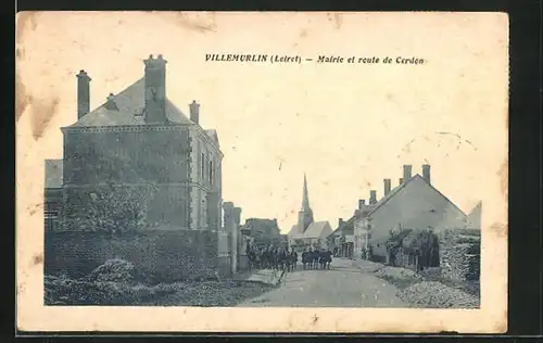 AK Villemurlin, Mairie et route de Cerdon, Strassenpartie mit Rathaus