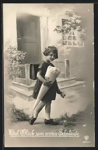 AK Schulanfang, Schulkind mit einer Zuckertüte