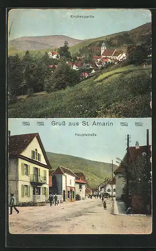 AK St. Amarin, Blick in die Hauptstrasse, Teilansicht mit Kirche