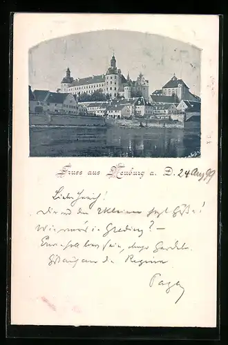 AK Neuburg a.D., Ortsansicht mit Fluss