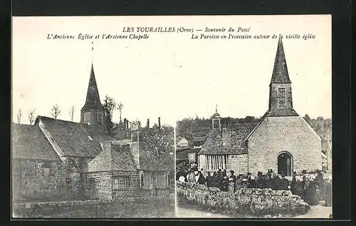 AK Les Tourailles, L`ancienne Église et l`ancien Chapelle