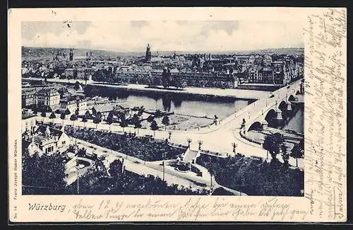 AK Würzburg, Teilansicht mit Brücke