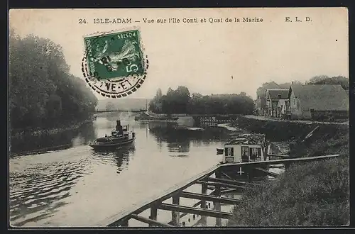 AK Isle-Adam, Vue sur l`Ile Conti et quai de la Marine